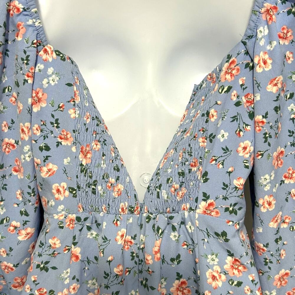 Abercrombie & Fitch Floral Mini Babydoll Dress NWT Women's Sz M Blue Cottagecore - Picture 6 of 8